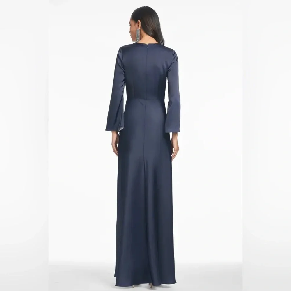 Sachin & Babi Alex Gown in Midnight Corsage Navy Blue Floral Satin Dress Size 14 - Picture 17 of 17